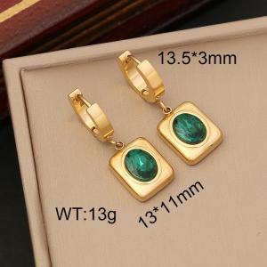 Stainless steel simple and fashionable hanging square small oval emerald pendant jewelry gold earrings - KE109922-WGYB