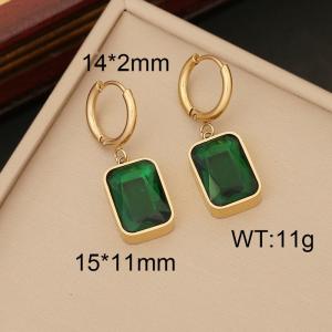 Stainless steel simple and fashionable rectangular block emerald pendant jewelry gold earrings - KE109923-WGYB