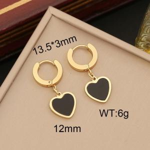 Stainless steel minimalist fashion hanging black heart-shaped pendant gold earrings - KE109925-WGYB