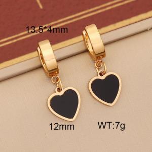 Stainless steel minimalist fashion hanging black heart-shaped pendant gold earrings - KE109926-WGYB