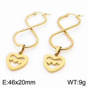 Stainless Steel Gold Color Infinite Symbol Heart Pendant Earrings For Women - KE109928-SS