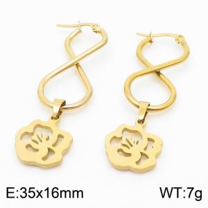 Stainless Steel Gold Color Infinite Symbol  Flower Pendant Earrings For Women - KE109932-SS