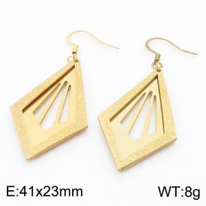 Stainless Steel Gold Color Block Pendant Earrings For Women - KE109934-SS
