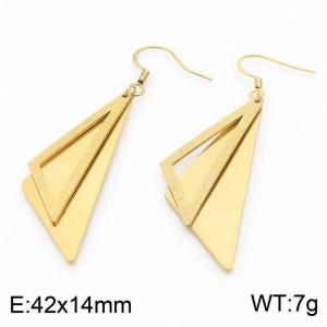 Stainless Steel Gold Color Double Layers Triangle Pendant Earrings For Women - KE109936-SS