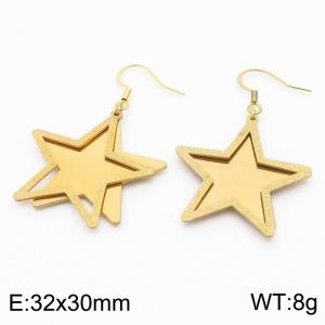Stainless Steel Gold Color Double Layers Star Pendant Earrings For Women - KE109938-SS