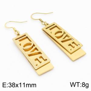 Stainless Steel Gold Color Double Layers Rectangle Love Pendant Earrings For Women - KE109939-SS