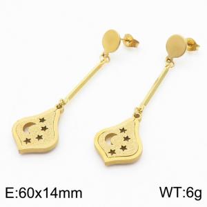 Stainless Steel Gold Color Water Drop Moon Four Star Pendant Earrings For Women - KE109940-SS