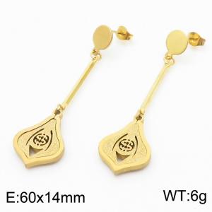 Stainless Steel Gold Color Water Drop Dollar Pendant Earrings For Women - KE109941-SS