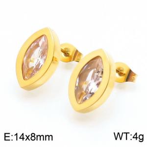 Stainless steel fashionable and minimalist lip shaped inlaid with pink gemstone jewelry charm gold earrings - KE110086-KLX