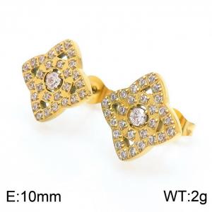 Stainless steel fashionable flower shaped diamond studded women's charming gold earrings - KE110087-KLX