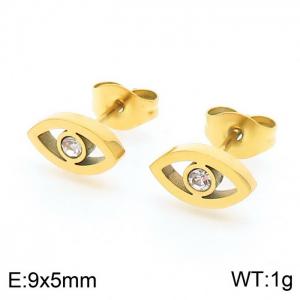 Stainless steel simple and fashionable hollow out eye shape inlaid with rhinestone gold earrings - KE110089-KLX