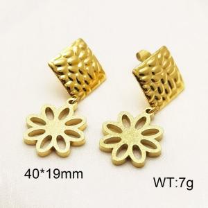 Stainless Steel 304 Unique Earring With Flower Charm Women Gold Color - KE110257-TJG