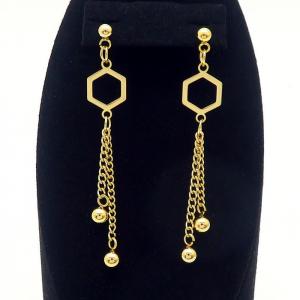 Polished Stainless Steel Gold Color Bead Charm Double Chain Tassel Earrings for Women - KE110328-HF