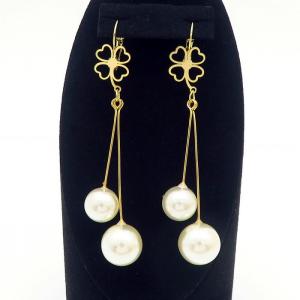 Gold Color Four-leaf Clover Round Pearl Tassel Earrings for Women Stainless Stee  Wedding Party Jewelry - KE110346-HF