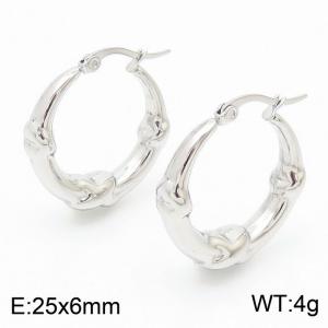 25x6mm Silver Stainless Steel Chunky Hoop Earrings - KE110516-KFC