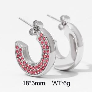 INS Wind All-match stainless steel C shape rose red zircon earrings for women - KE110556-WGTH