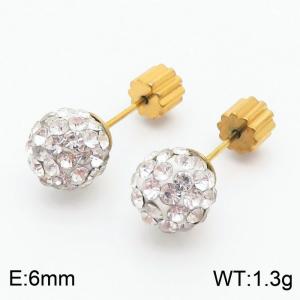 6mm spherical inlaid transparent rhinestone stainless steel fashionable and charming women's gold earrings - KE110738-Z