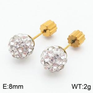 8mm spherical inlaid transparent rhinestone stainless steel fashionable and charming women's gold earrings - KE110739-Z