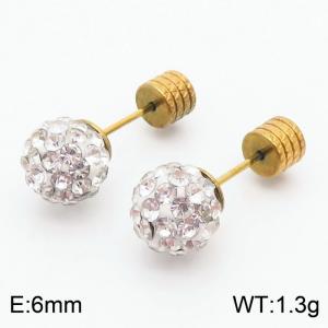 6mm spherical inlaid transparent rhinestone stainless steel fashionable and charming women's gold earrings - KE110744-Z