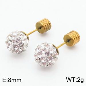 8mm spherical inlaid transparent rhinestone stainless steel fashionable and charming women's gold earrings - KE110745-Z