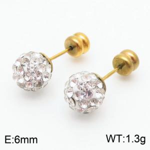 6mm spherical inlaid transparent rhinestone stainless steel fashionable and charming women's gold earrings - KE110756-Z