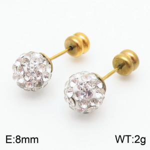 8mm spherical inlaid transparent rhinestone stainless steel fashionable and charming women's gold earrings - KE110757-Z