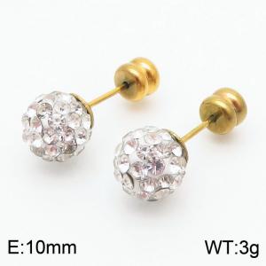 10mm spherical inlaid transparent rhinestone stainless steel fashionable and charming women's gold earrings - KE110758-Z