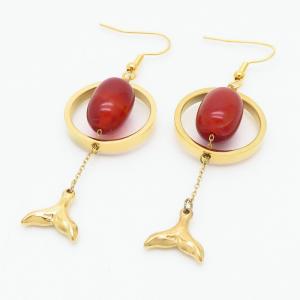 Fashionable fish tail gold-plated red natural titanium steel ear hook - KE110791-MS