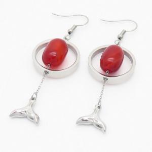 Fashionable fishtail steel red natural titanium steel ear hook - KE110793-MS