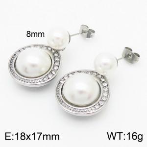 High grade micro diamond round pearl steel titanium steel earrings - KE110801-GC