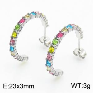 Colorful Zirconia Earrings Women Stainless Steel Earrings Silver Color - KE110853-K