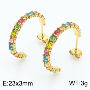 Colorful Zirconia Earrings Women Stainless Steel Earrings Gold Color - KE110854-K