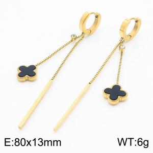 Tassel Long Four Leaf Grass Titanium Steel Earrings - KE111095-MW