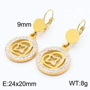 Creative 18K Gold Plated Circle Inlay Rhinestone Earrings Stainless Steel Fine Jewelry Earrings - KE111211-ZC