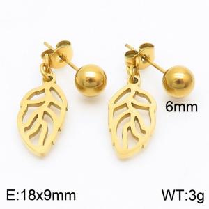 Popular 18k Gold Earrings Stainless Steel Hollow Leaf Feather Earrings Fine Jewelry - KE111213-ZC