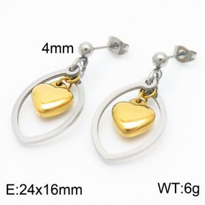 Fine Jewelry Earrings Geometric Stainless Steel Hollow Leaf Drop Earrings Gold Heart - KE111219-ZC