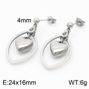 Fine Jewelry Earrings Geometric Stainless Steel Hollow Leaf Drop Heart Earrings - KE111220-ZC