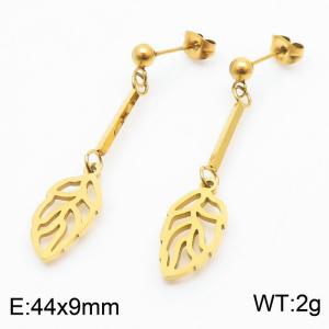 Wholesale Leaf Earrings 18K Gold Plated Fashion Stainless Steel Long Earrings Women's Jewelry - KE111224-ZC