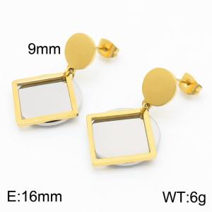 Minimalist Fashion Stainless Steel Round Square Earrings Women's Jewelry 18k Gold Plated Stud Earrings - KE111226-ZC