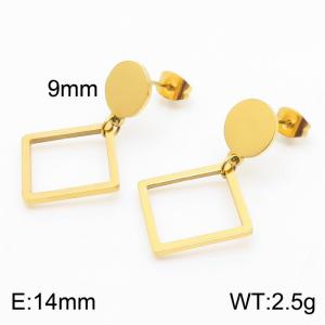 European and American fashion stainless steel creative hollow square pendant temperament gold earrings - KE111228-ZC