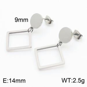 European and American fashion stainless steel creative hollow square pendant temperament silver earrings - KE111229-ZC
