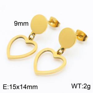 European and American fashion stainless steel creative hollow heart shaped pendant temperament gold earrings - KE111230-ZC