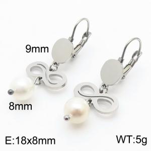 European and American fashion stainless steel creative hollowed out 8-shaped connection pearl pendant temperament silver earrings - KE111238-ZC