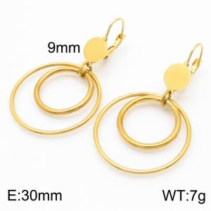 European and American fashion stainless steel creative multi-layer hollow circular pendant temperament gold earrings - KE111253-ZC