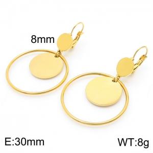 European and American fashion stainless steel creative hollow out circle clip small circular pendant temperament gold earrings - KE111257-ZC