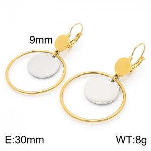 European and American fashion stainless steel creative hollow out circle clip silver small circular pendant temperament gold earrings - KE111258-ZC