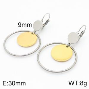 European and American fashion stainless steel creative hollow out circle clip gold small circular pendant temperament silver earrings - KE111260-ZC