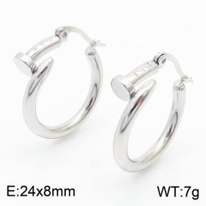 Round nail steel colored stainless steel ear buckle - KE111711-MS