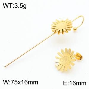 Flower shaped ear hook stainless steel golden piercing needle earrings - KE111718-NT