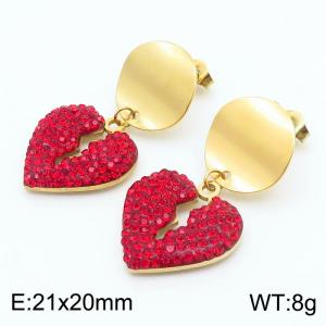 Fashion Red Crystal Heart Shape Drop Earrings Charm Stainless Steel Shiny Earrings - KE112138-FA